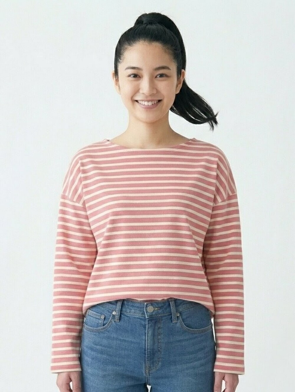 COEN Tokyo Japan Pink White Stripe Cozy Sherpa Fleece Pullover Top Medium